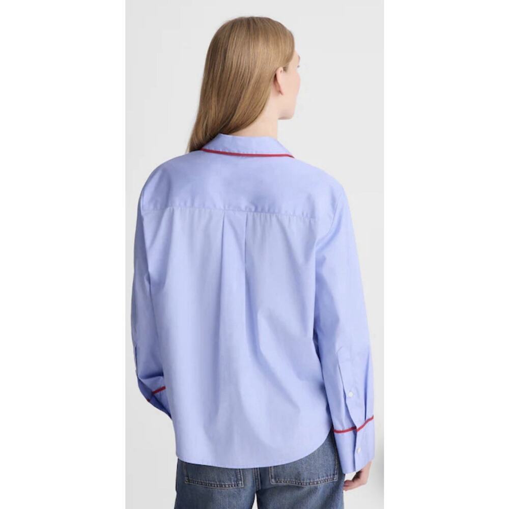 Madewell Signature Y-Neck Shirt in Poplin 100% Cotton Womens Size Small Blue #99 - Picture 2 of 8